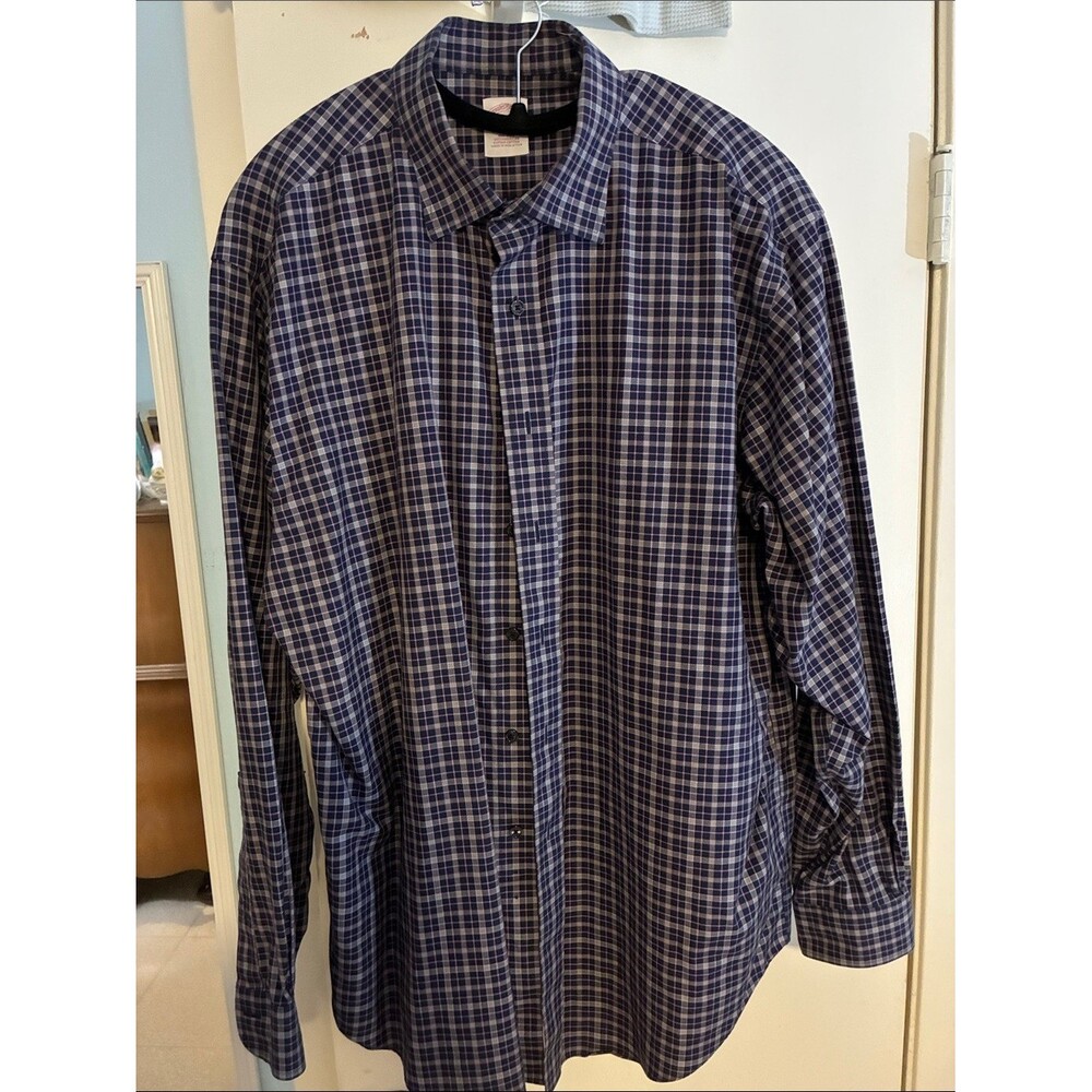 Brooks Brothers Navy and White Plaid Long-Sleeve Dress Shirt